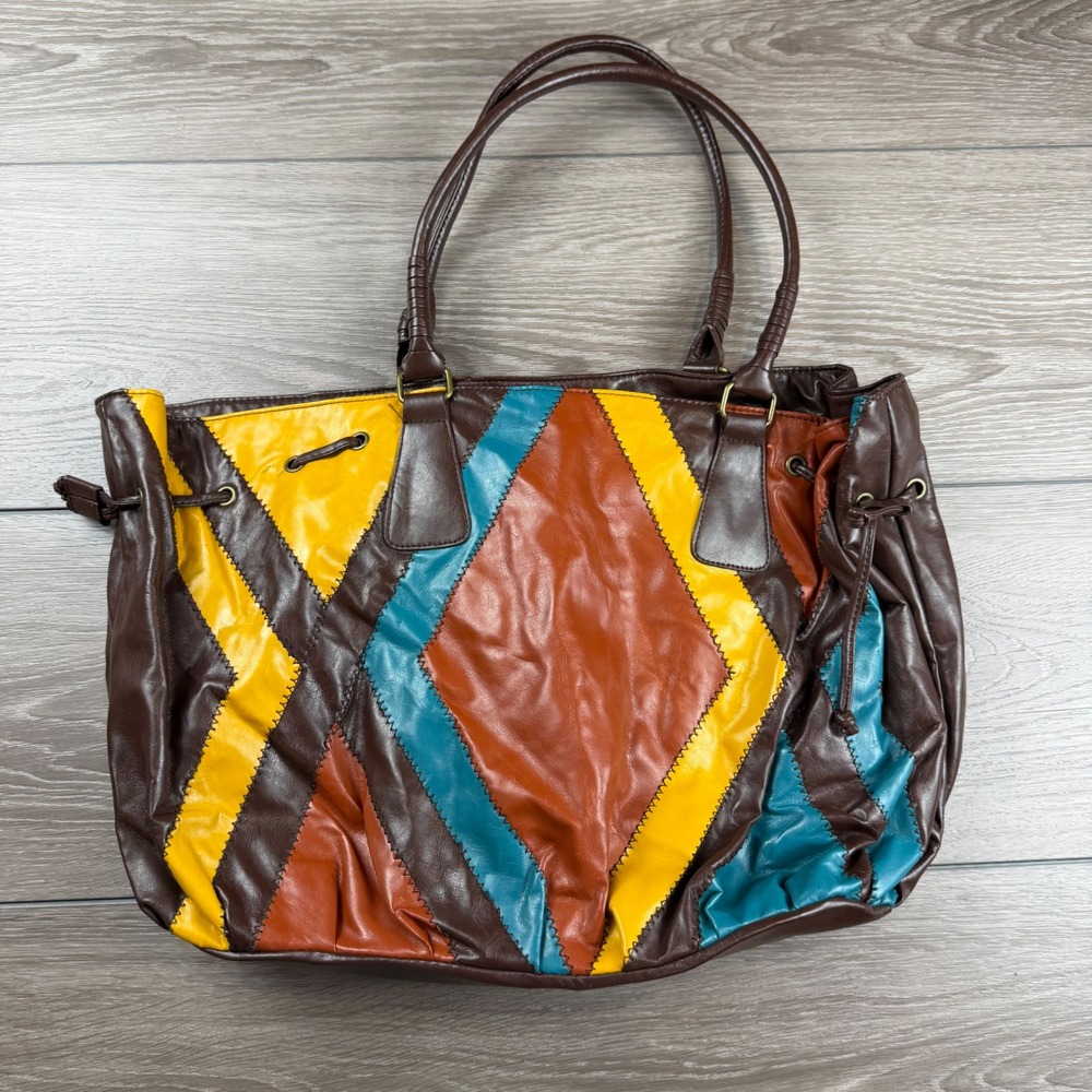 Aldo Womens Tote Bag Patchwork Faux Leather Multicolor Large